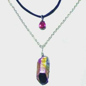 SOLD • Large Titanium Quartz & Pink Gem SET